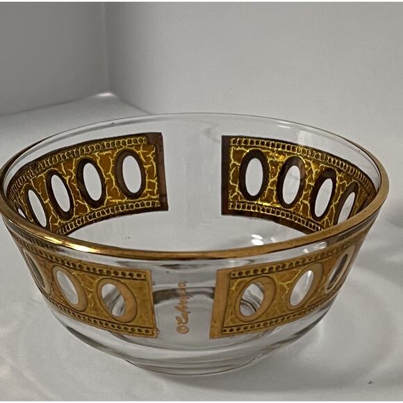 Vtg Culver Gold Antigua Glass Bowl Crackled MCM 5” Snack Trinket Candy Dish - Picture 3 of 16